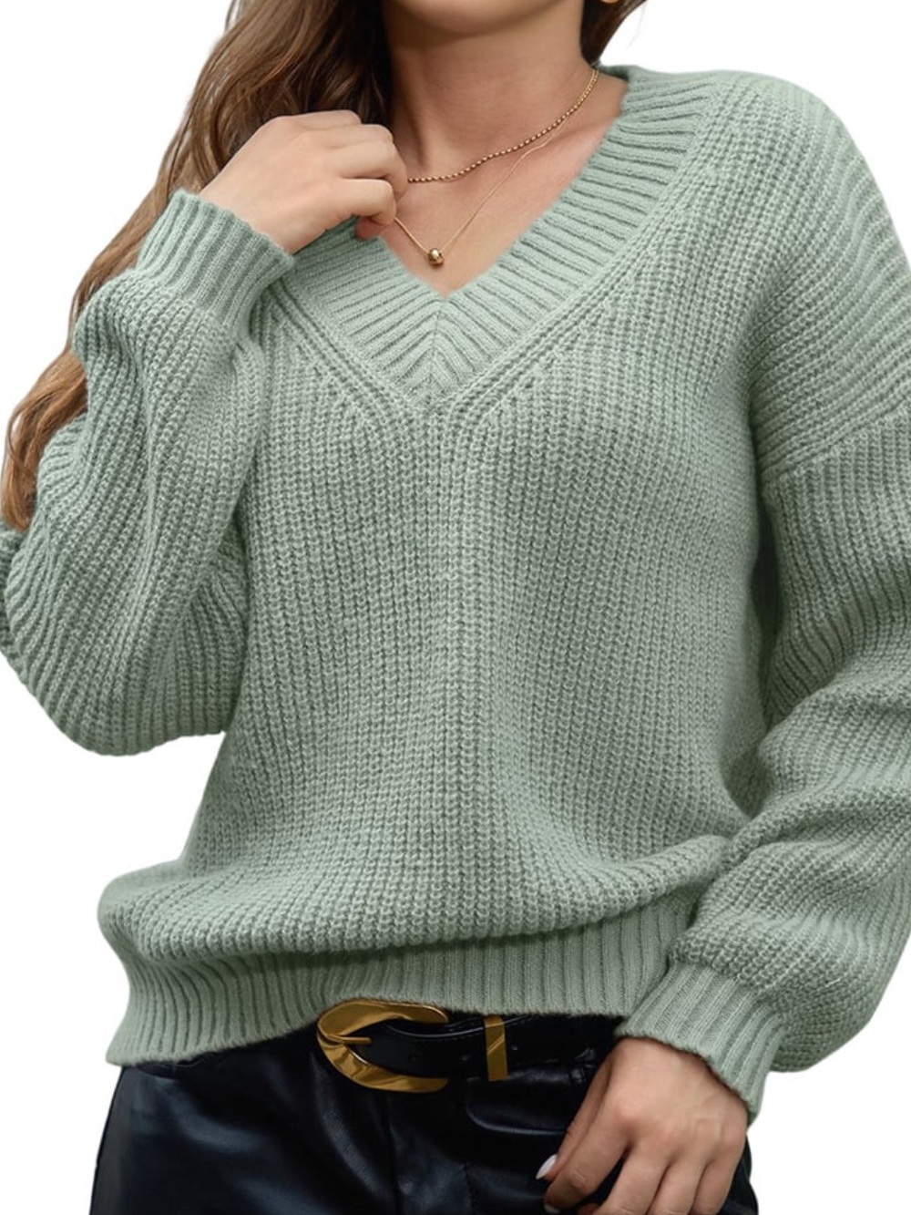 Sincerly Jules Mint Green V-Neck Ribbed Knit Sweater
